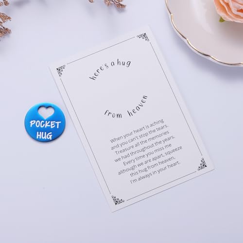 Ralukiia Pocket Hug from Heaven, Metal Engraved Token, Memorial Gift for Loss of Mom Dad Son Daughter Husband Wife Grandpa Grandma Brother Sister, Sympathy Condolence Gifts, Blue - color: blue