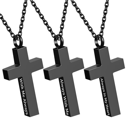 3 Pack Cremation Cross Urn Necklaces for Ashes for Men Cross Urns Pendant Ashes Holder Memorial Jewelry Ashes Keepsake for Human - color: 3 Pcs Black