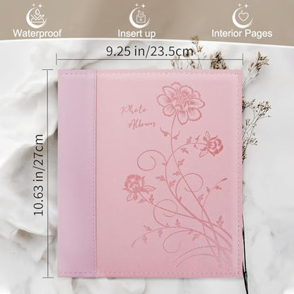 Photo Album 8x10 Clear Pages Pockets Leathe Cover Slip Slide in Photo Album Holds 50 Vertical 8x10 Photos Picture Book for Wedding Family (Pink) - color: Pink, size: 50 Pockets/1PK