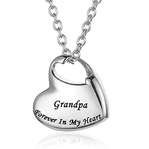 Cremation Urn Necklace for Ashes Urn Jewelry,Forever in My Heart Carved Stainless Steel Keepsake Waterproof Memorial Pendant for mom & dad with Filling Kit… - color: Grandpa