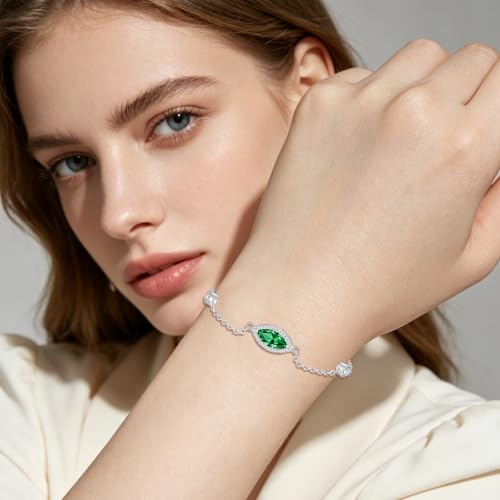 Urn Bracelet for Ashes for Women 925 Sterling Silver - Cremation Paved Oval Cubic Zircon/Opal/Moonstone/Infinity/Heart Rose Flower/Butterfly Memorial Jewelry Keepsake Locket Gifts - style: May-Emerald