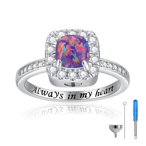 925 Sterling Silver Cremation Urn Ring for Women Memorial Ashes Keepsake Jewelry to Honor Loved Ones - color: Purple opal
