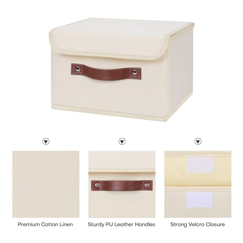 ANMINY Fabric Storage Box Bins with Lids, Beige, 10"x8"x7" - color: Beige, size: Small (Pack of 1)