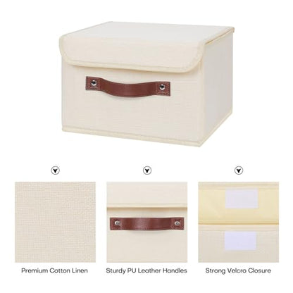ANMINY Fabric Storage Box Bins with Lids, Beige, 10"x8"x7" - color: Beige, size: Small (Pack of 1)