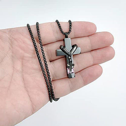YOUFENG 3 Pieces Cremation Urn Necklaces for Ashes Keepsake Cremation Jewelry Cross Round Bar Birthstone Crystal Stainless Steel Memorial Pendant for Women Men - color: Pink Zircon