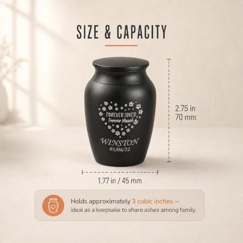 Personalized Cremation Keepsake Pet Ashes Mini Urn Waterproof with Airtight with Airtight Closure Customized Text Engraving Vase Container Memorial Dog (Forever Loved, Forever Missed)