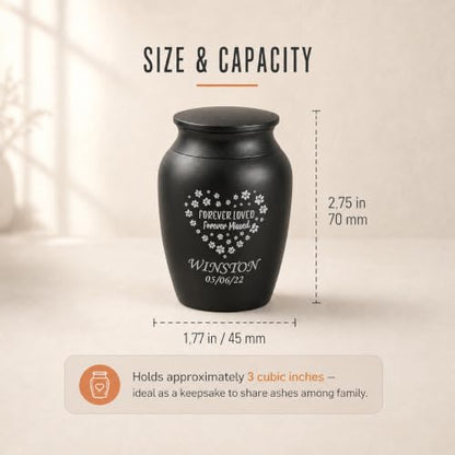Personalized Cremation Keepsake Pet Ashes Mini Urn Waterproof with Airtight with Airtight Closure Customized Text Engraving Vase Container Memorial Dog (Forever Loved, Forever Missed)