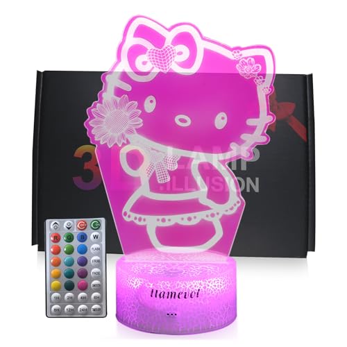 Kitty Night Light Stuff, Kitty Light Toys, Kitty Lamps Birthday Gifts for Girls Sunflower Cute Cat for Graduation, Anime 16 Color Room Decor Bedroom Remote Dimmable Timer, Christmas Gift Kids Friends - style: cat