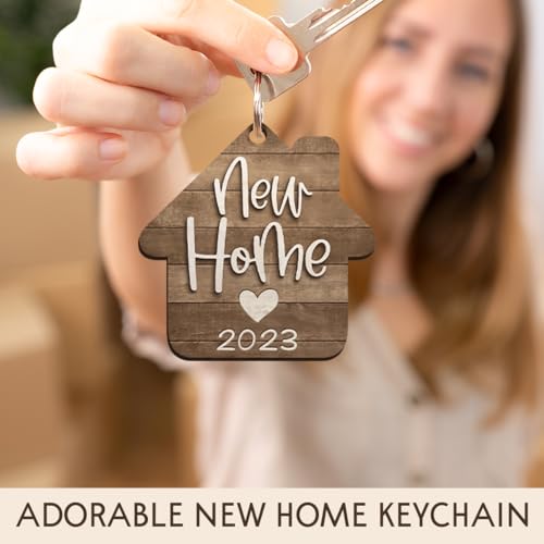 Housewarming Gifts New Home, New Home Ornament 2023, House Warming Gift, First Home Gifts for Newlywed Couples, Ideal for Christmas Decorations 2023, Stained Wooden Ornaments - style: New Home Brown