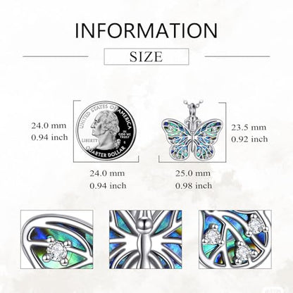 Butterfly/Dragonfly/Pet Paw/Tree of Life/Maple Leaf/Cross Urn Necklace for Ashes 925 Sterling Silver Cremation Pendant Jewelry Gifts for Women Mom - color: Butterfly