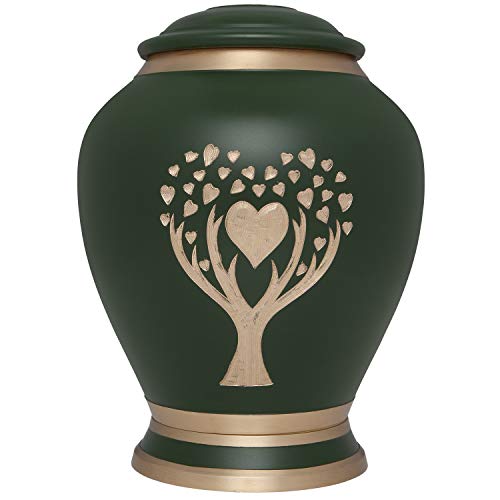 Green Cremation Urn with Tree of Life by Liliane Memorials - Urns for Human Ashes Remains - Brass - Suitable for Funeral Cemetery Burial or Niche - Large Size for Adults up to 200 lbs - Love Tree - color: Green