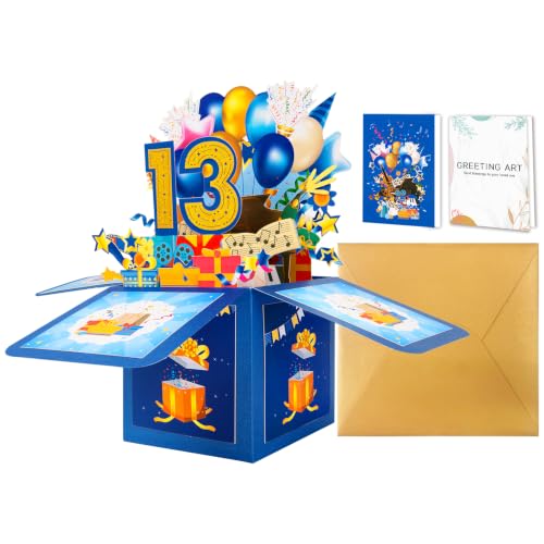 GREETING ART 13th Birthday Pop Up Card for Girls Boys,Happy Birthday Card - color: 13th