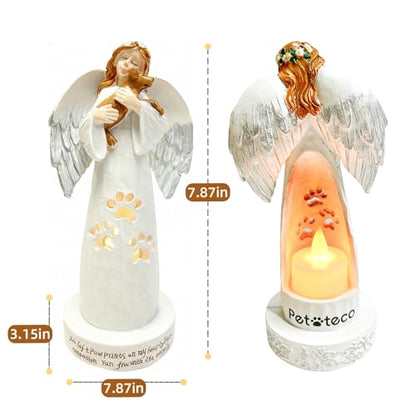Pet Angel Statue with Candle Holder, Resin Pet Remembrance Decor, Dog and Cat Keepsake Figurine for Shelf, Table or Home Display