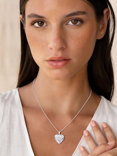 U7 Women Locket Necklace, Heart Photo Lockets Hold Picture, Gift Box Packed - color: 02# Platinum*Flower Grain