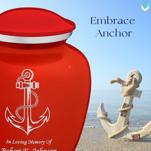 Adult Personalized Anchor Cremation Urns for Human Ashes I Large Bright Red Funeral Urn for Men and Women I 200 lbs - color: Bright Red
