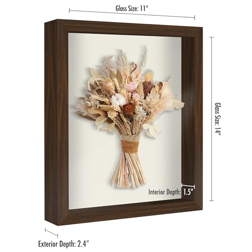 Americanflat 11x14 Shadow Box Frame with Shatter-Resistant Glass - Silhouette Collection - Large Shadow Box Display Case for Tabletop and Wall Display - Walnut with Soft Felt Back - color: Walnut, size: 11x14