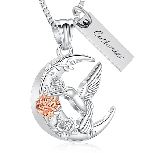 XSMZB Hummingbird Urn Necklace for Ashes of Loved One Rose Flower Moon Cremation Jewelry Ashes Holder Keepsake Pendant for Women Men - color: Customize