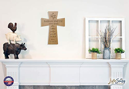 LifeSong Milestones Personalized Wooden Memorial Wall Cross Hanging Decor 7x11 Sympathy Bereavement Gift for Loss of Loved One Celebration of Life In Loving Memory Remembrance If Love Could