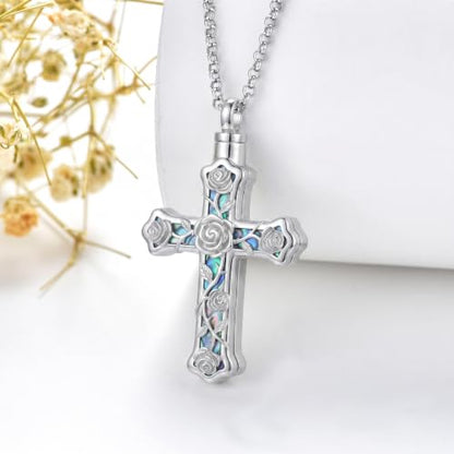 PELOVNY Urn Necklaces for Ashes of Loved Ones 925 Sterling Silver Personalized Heart Locket Urn Necklace Cremation Keepsake Memorial Jewelry Gifts for Women Men - color: Rose Cross Urn