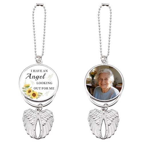 Personalized Memorial Bereavement Gift Custom Double Side Photo Text Car View Mirror Accessories Pendant Angel Wings Memorial Gifts Sympathy Gifts Condolence Ornaments for Loss of Loved Ones (Style-6) - color: Style-6