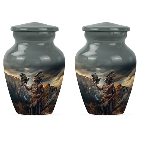 Native American Small Urns for Human Ashes 3 Inch Set of 2, Cremation Urn - size: #3 (Set of 2)