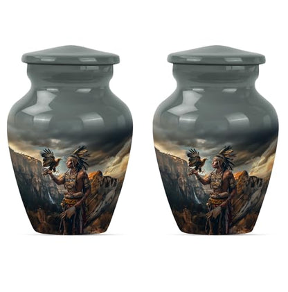 Native American Small Urns for Human Ashes 3 Inch Set of 2, Cremation Urn - size: #3 (Set of 2)