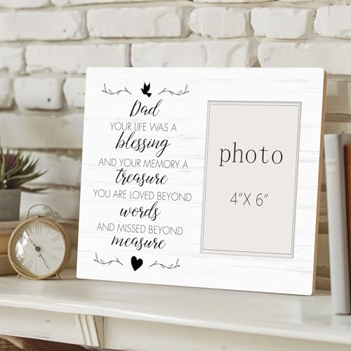 Dad Memorial Picture Frames, Memorial Photo Frame for Loss of Father, Sympathy Bereavement Gifts, Remembrance of Father, Dad Loss Condolence Gift (4x6 Inch Photo) - color: loss of dad