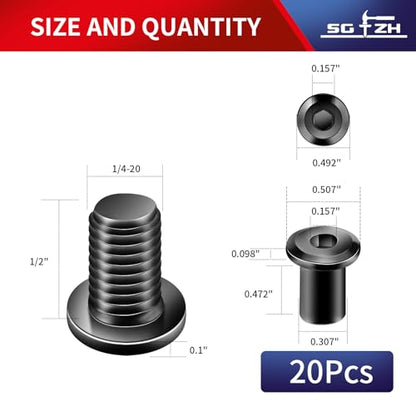 1/4-20 x 1/2" 20Pcs Flat Head Hex Socket Cap Screws Bolts Barrel Nuts Kit, 304 Stainless Steel 18-8, Full Thread, Black Oxide by SG TZH (with Hex Spanner) - color: Black, size: 1/4-20 x 1/2"