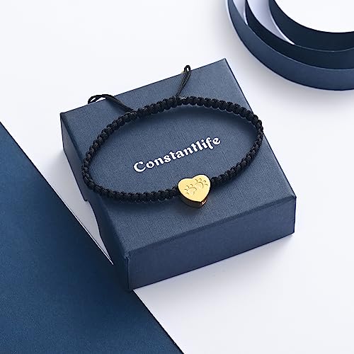 constantlife Heart Cremation Urn Bracelet for Ashes - Stainless Steel Paw Print Pendant Keepsake Jewelry Adjustable Braided Wristband Bangle Pet Dog Cat Memorial Gift for Women - color: Golden
