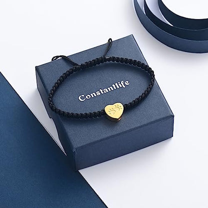 constantlife Heart Cremation Urn Bracelet for Ashes - Stainless Steel Paw Print Pendant Keepsake Jewelry Adjustable Braided Wristband Bangle Pet Dog Cat Memorial Gift for Women - color: Golden