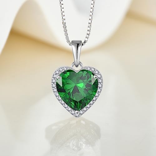 925 Sterling Silver Halo Heart Necklace for Women | Lwsary Love Heart Necklace, Heart Cut Birthstone Jewelry for Her - color: Green