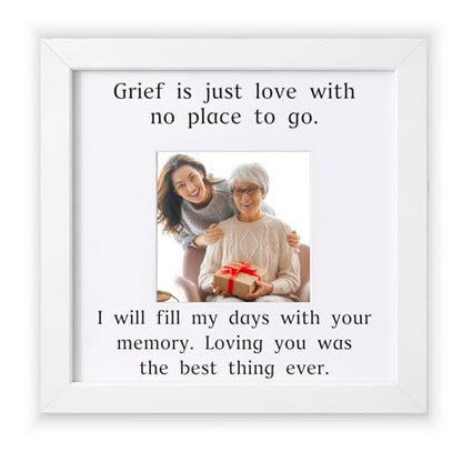 THYGIFTREE Memorial Picture Frame for Loss of Mom Gifts - Grief is Just Love With No Place To Go Sympathy Tribute - 9.5x9.5 Rustic Wood Photo Holder - Modern Bereavement Decor for Healing Friend