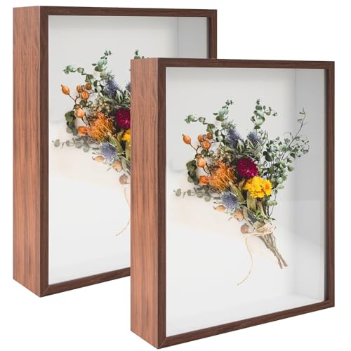 2 Pack 11x14 Shadow Box Frame Deep Shadow Boxes Display Cases with Stand | Wood Shadowbox Display on Tabletop or Wall for Dried Flowers, Photos, Handicrafts, Keepsake,Picture - color: Walnut Wood, size: 11"x 14"