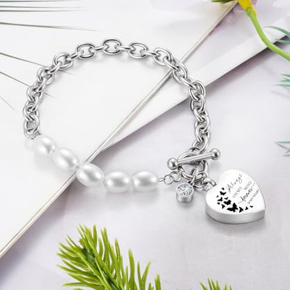 XIUDA Urn Bracelet for Ashes Cremation Bracelet Ashes Bracelet Heart Locket Holder Bangle Link Chain Women Men - color: Silver-Butterfly