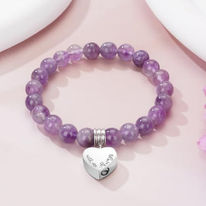 abooxiu Cremation Jewelry Urn Bracelet for Ashes Memorial Heart Ashes Keepsake Cremation Ash Bracelets Urn Jewelry for Ashes of Loved Ones for Women - With Me Always - style: Engraved - Amethyst