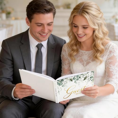 EVERLORIA Wedding Guest Book, 108 Blank Pages Guest Sign in Book, Leather Hardcover Signature Guestbook for Wedding Reception Bridal Baby Shower Anniversary Graduation Quinceanera Birthday - color: Greenery A