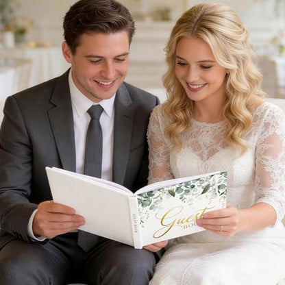EVERLORIA Wedding Guest Book, 108 Blank Pages Guest Sign in Book, Leather Hardcover Signature Guestbook for Wedding Reception Bridal Baby Shower Anniversary Graduation Quinceanera Birthday - color: Greenery A