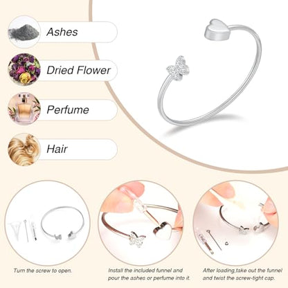 Oinsi CREMATION JEWELRY Stainless Steel Ashes Keepsake Cuff Bangle Opening Bracelet for Women and Men - Double Urn to Hold Ashes - color: B-Silver