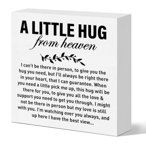Memorial Sympathy Gifts for Loss of Son Daughter Loved One, Sympathy Gifts for Mom Dad Loss of Infant Baby Child Remembrance Bereavement Condolence Gifts Wooden Sign, A Letter Hug From Heaven - color: White-A