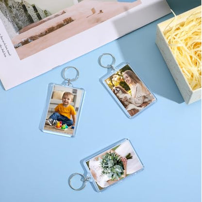 Photo Keychain Blanks Bulk, 2 x 3 Inch Transparent Acrylic Picture Keychain Holder Rectangle Photo Keychains