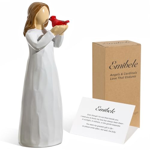 Emibele Angel Cardinal Figurine Sympathy Gifts for Loss of Loved One Women | Hand-Painted Resin Sculpted Figure with Red Cardinal, Sympathy Angel Figurines Statues Decor, Memorial Gift for Women - style: Angel Cardinal