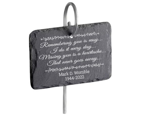 In Loving Memory Garden Sign – Slate Memorial Stone with Optional 16" Stake – Weatherproof Outdoor Grave Marker - Laser Engraved