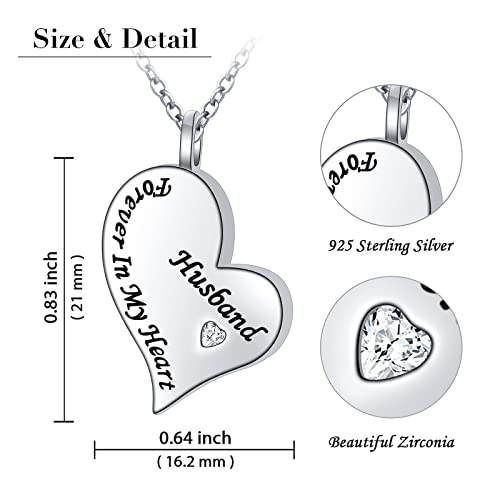 Ladytree 925 Sterling Silver Cremation Urn Necklace for Ashes - style: Husband