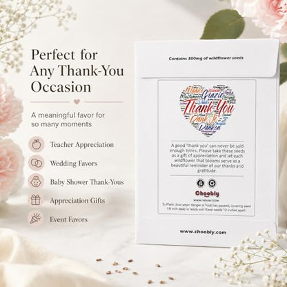 Thank You Seed Packets | 20 Pre-Filled Wildflower Seed Favors for Guests | Party Favors for Wedding Bridal Shower Baby Shower Celebration of Life Memorial Birthday Baptism | Seed Paper Thank You Cards