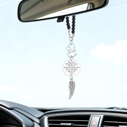 Heigebi Memorial Car Charm Sympathy Gifts for Women Men Sympathy Keepsake Car Mirror Hanging Accessories in Memory of Father Mother Daughter Son Remembrance Gift Rearview Mirror Charm