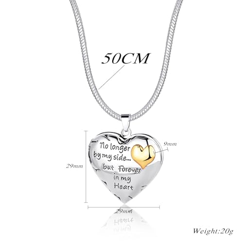 MeiceM Heart Crystal Urn Necklace for Ashes A Piece Of My Heart Lives In Heaven Cremation Jewelry Angel Wings Memorial Keepsake Pendant - color: Silver+Gold heart