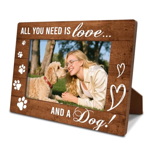 Dog Wood Picture Frame, All You Need is Love And A Dog, Pet Dogs Memorial Picture Frames Gift, Gifts for Dogs Owner, Wooden Tabletop Photo Frame 7.9*5.7inches - color: Style 10