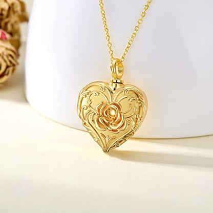 SOULMEET Cremation Jewelry for Ashes, Sterling Silver Urn Necklace for Ashes Women Men, Cherish Memories Cremation Jewelry to Keep Someone Near to You - color: N1-Gold rose