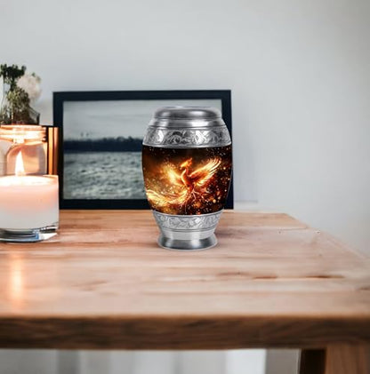 Phoenix Bird, Male & Female Urns, Combo of 1 Large Urn with Velvet Bag and 1 Small Keepsake, Memorial Urns, Funeral Urns, Cremation Urn for Human Ashes, Burial Urn, Keepsake Urns for Adult - size: 1 Large Urn (10inch)+1 Keepsake (3inch)