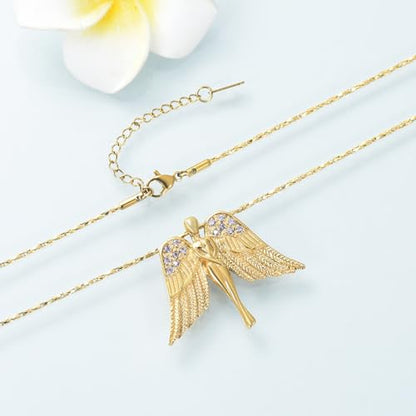 Imrsanl Cremation Jewelry Keepsake Angel Wings Urn Necklace for Ashes - color: Gold-Purple